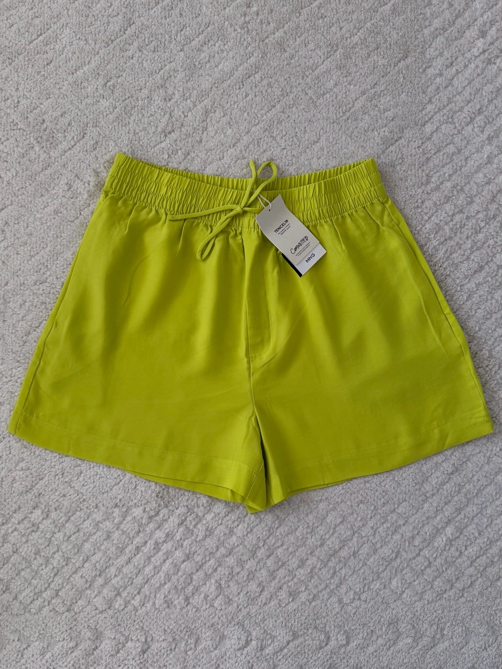 NWT Mango Lime Green High-Rise Drawstring Shorts